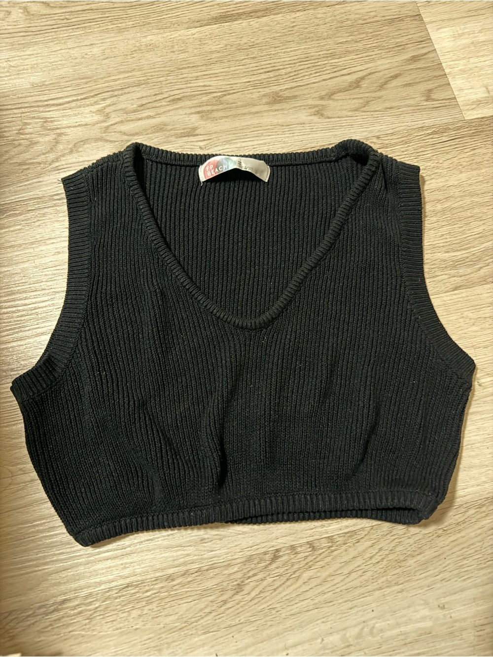 FP Beach Cropped Tank Top Black Ribbed Women’s Size Medium Free People